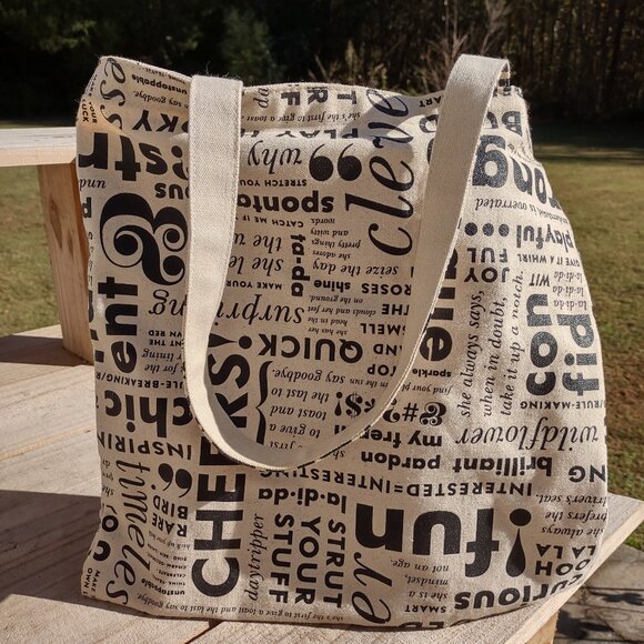 Kate Spade New York "What Do You Say" newsprint canvas tote bag EUC - Picture 2 of 5